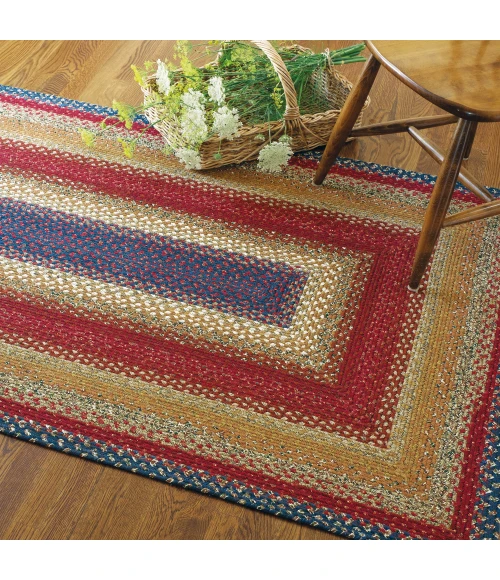Homespice Decor Cotton Braided Log Cabin Step Red 405043 6 ft. X 9 ft. Oval Rug