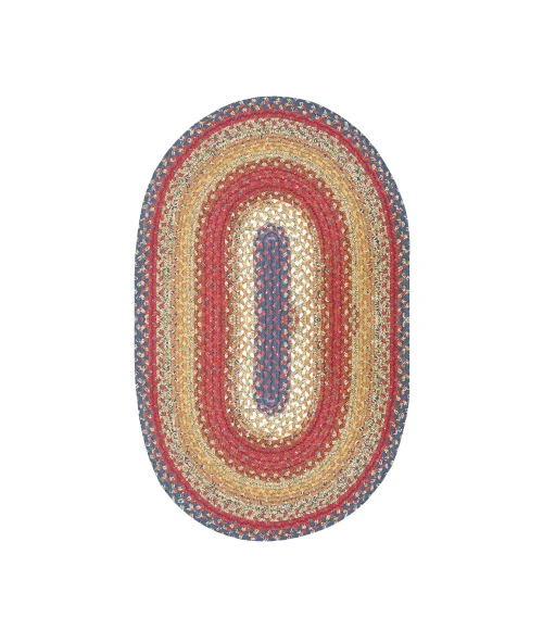 Homespice Decor Cotton Braided Log Cabin Step Red 405043 6 ft. X 9 ft. Oval Rug