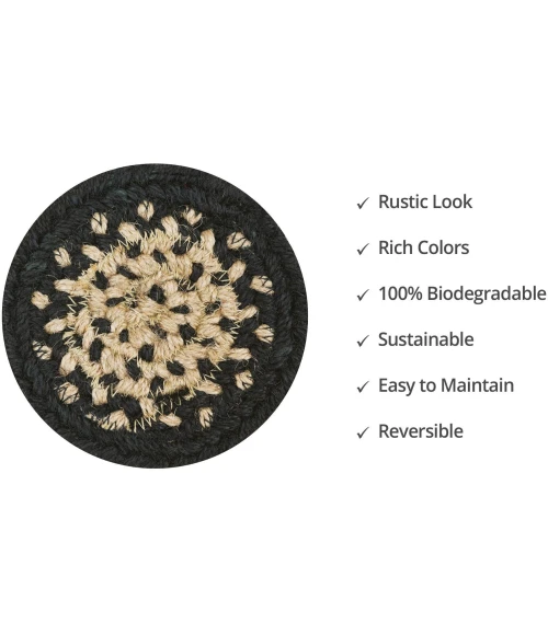 Homespice Decor Jute Braided Accessories Manchester Black 240010PS 4 in. Set of 6 Round Rug