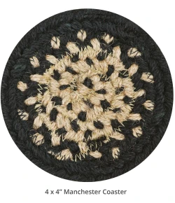 Homespice Decor Jute Braided Accessories Manchester Black 240010PS 4 in. Set of 6 Round Rug