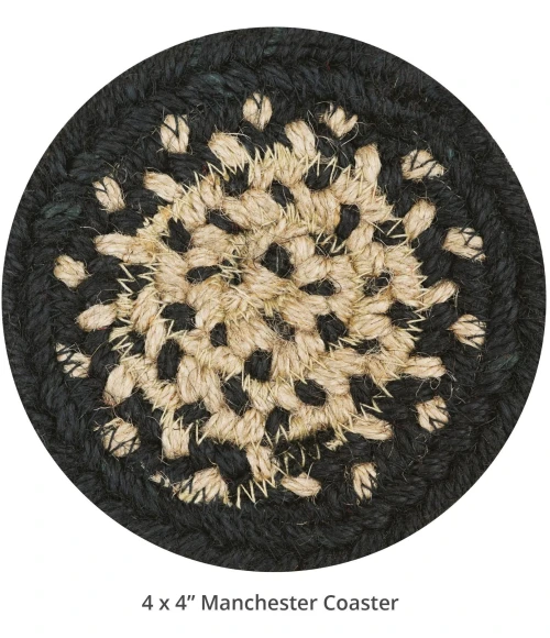 Homespice Decor Jute Braided Accessories Manchester Black 240010PS 4 in. Set of 6 Round Rug