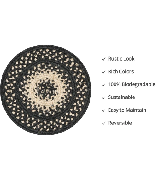 Homespice Decor Jute Braided Accessories Manchester Black 240026PS 8 in. Set of 3 Round Rug