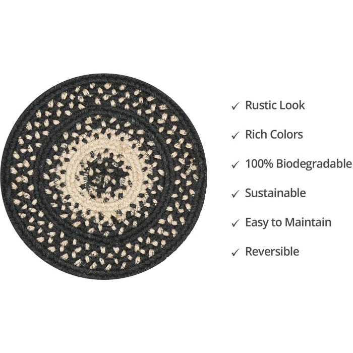 Homespice Decor Jute Braided Accessories Manchester Black 240026PS 8 in. Set of 3 Round Rug