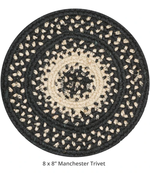Homespice Decor Jute Braided Accessories Manchester Black 240026PS 8 in. Set of 3 Round Rug