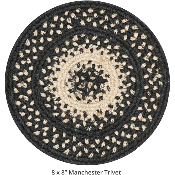 Homespice Decor Jute Braided Accessories Manchester Black 240026PS 8 in. Set of 3 Round Rug