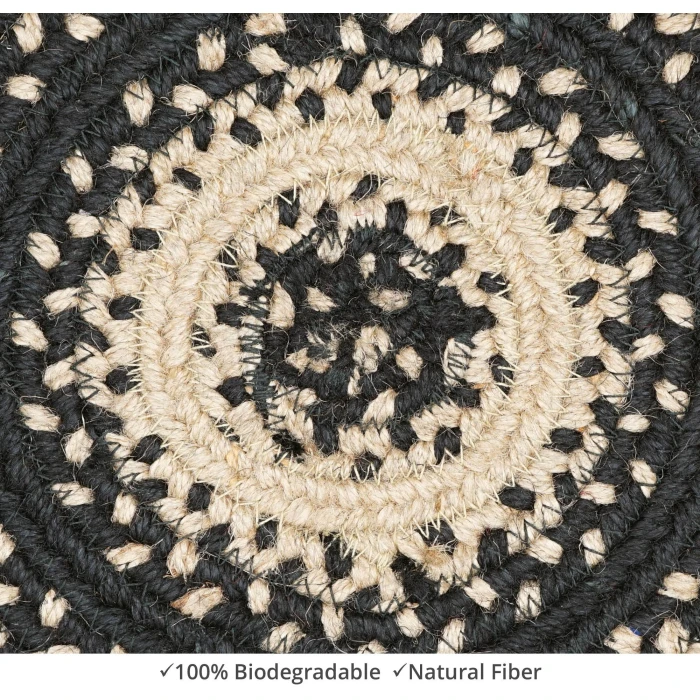 Homespice Decor Jute Braided Accessories Manchester Black 240026PS 8 in. Set of 3 Round Rug