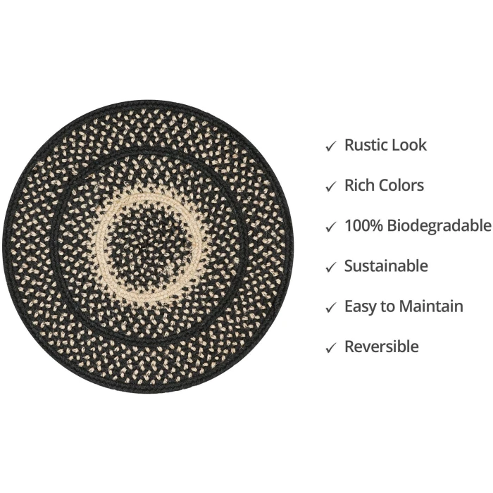 Homespice Decor Jute Braided Accessories Manchester Black 240164PS 15 in. Set of 6 Round Rug