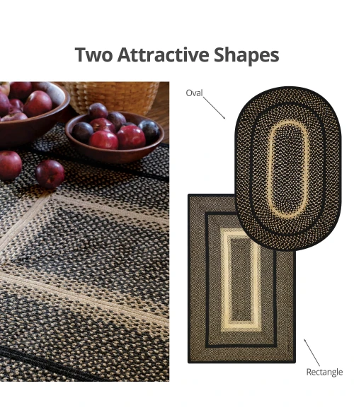 Homespice Decor Jute Braided Manchester Black 502728 27 in. X 45 in. Oval Rug