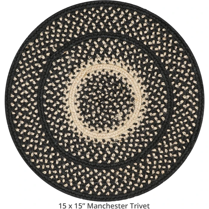 Homespice Decor Jute Braided Accessories Manchester Black 240164PS 15 in. Set of 6 Round Rug