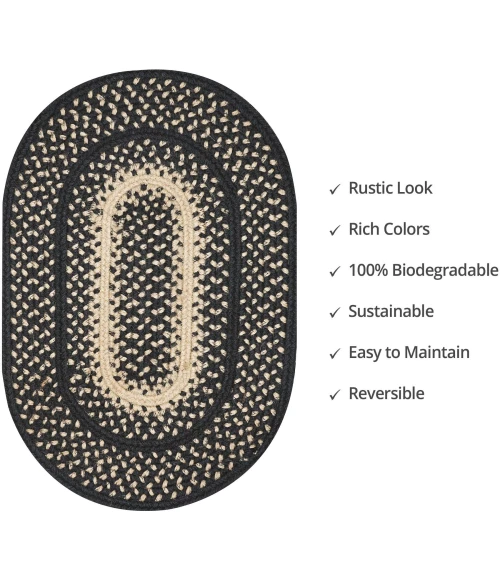 Homespice Decor Jute Braided Accessories Manchester Black 240058PS 13 in. X 19 in. Set of 4 Oval Rug