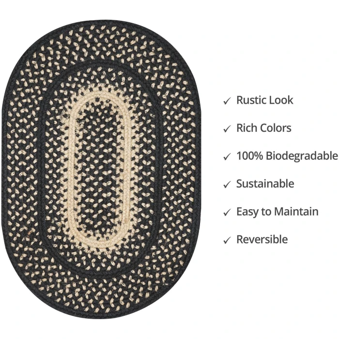 Homespice Decor Jute Braided Accessories Manchester Black 240058PS 13 in. X 19 in. Set of 4 Oval Rug