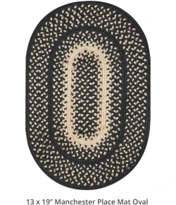 Homespice Decor Jute Braided Accessories Manchester Black 240058PS 13 in. X 19 in. Set of 4 Oval Rug