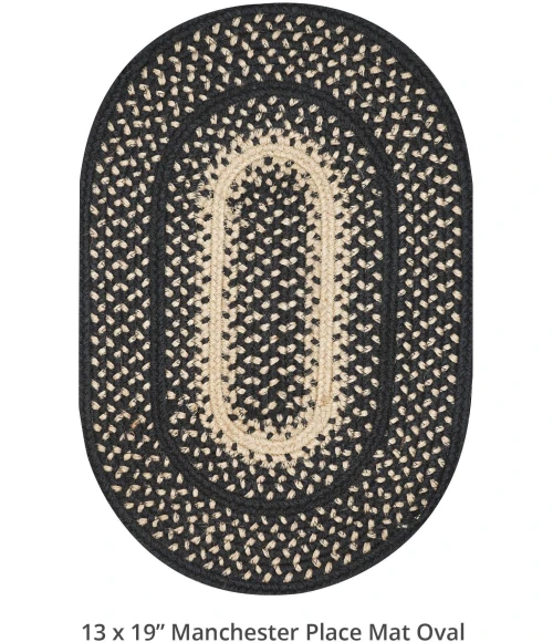 Homespice Decor Jute Braided Accessories Manchester Black 240058PS 13 in. X 19 in. Set of 4 Oval Rug