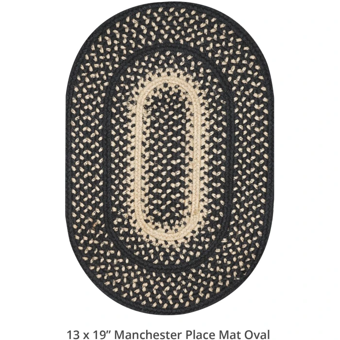 Homespice Decor Jute Braided Accessories Manchester Black 240058PS 13 in. X 19 in. Set of 4 Oval Rug