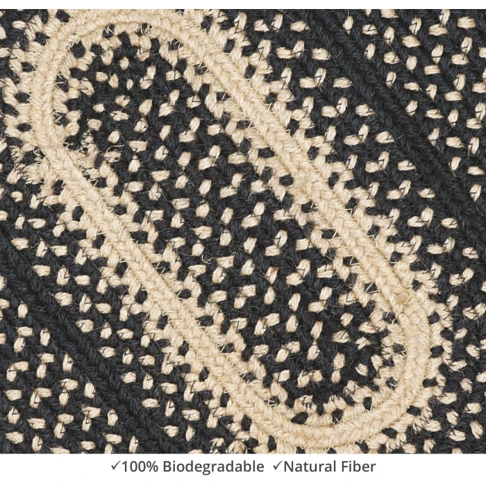 Homespice Decor Jute Braided Accessories Manchester Black 240058PS 13 in. X 19 in. Set of 4 Oval Rug