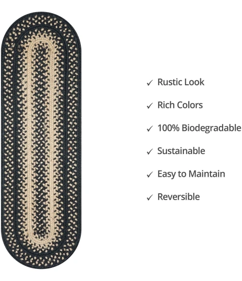 Homespice Decor Jute Braided Accessories Manchester Black 240134PS 8 in. X 28 in. Set of 13 Oval Rug