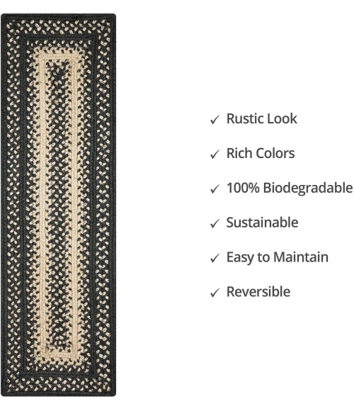 Homespice Decor Jute Braided Accessories Manchester Black 240118PS 8 in. X 28 in. Set of 2 Rect Rug