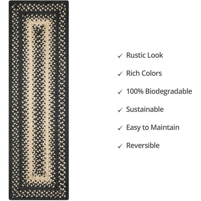 Homespice Decor Jute Braided Accessories Manchester Black 240118PS 8 in. X 28 in. Set of 2 Rect Rug