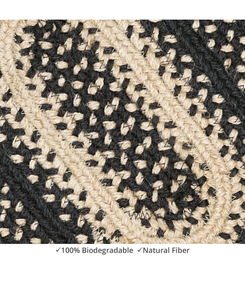 Homespice Decor Jute Braided Accessories Manchester Black 571724 11 in. X 36 in. Oval Rug