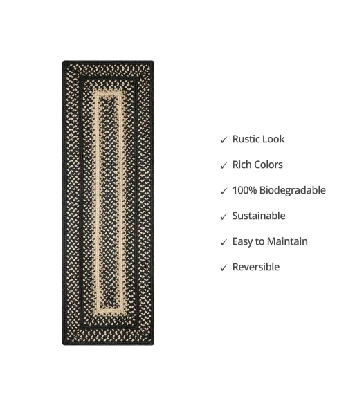 Homespice Decor Jute Braided Accessories Manchester Black 572721 11 in. X 36 in. Rect Rug