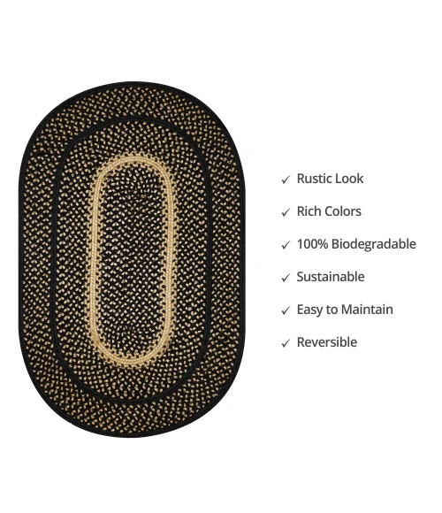 Homespice Decor Jute Braided Manchester Black 502728 27 in. X 45 in. Oval Rug