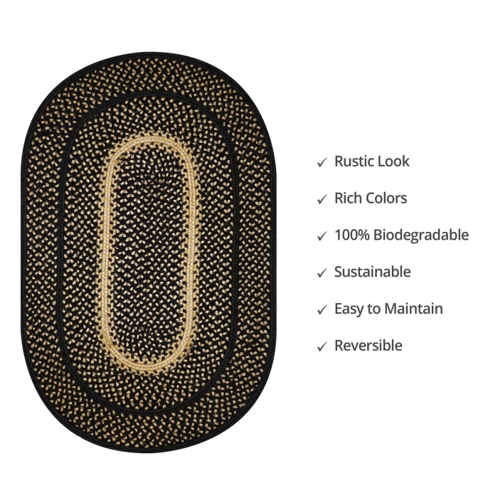 Homespice Decor Jute Braided Manchester Black 502728 27 in. X 45 in. Oval Rug