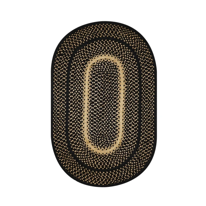 Homespice Decor Jute Braided Manchester Black 502728 27 in. X 45 in. Oval Rug
