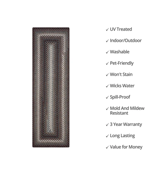 Homespice Decor Ultra Durable Braided Midnight Moon Grey 329189 22 in. X 72 in. Rect Rug