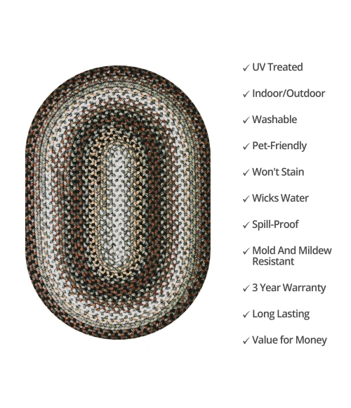 Homespice Decor Ultra Durable Braided Midnight Moon Grey 303189 4 ft. X 6 ft. Oval Rug