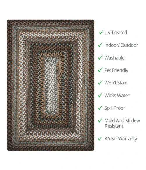 Homespice Decor Ultra Durable Braided Midnight Moon Grey 316189 8 ft. X 10 ft. Rect Rug