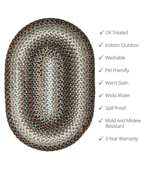 Homespice Decor Ultra Durable Braided Midnight Moon Grey 321183 20 in. X 30 in. Oval Rug