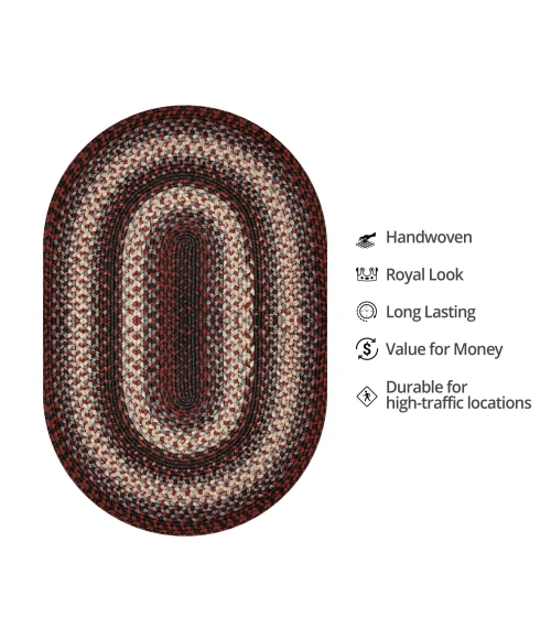 Homespice Decor Ultra Durable Braided Montgomery Black 321244 20 in. X 30 in. Oval Rug