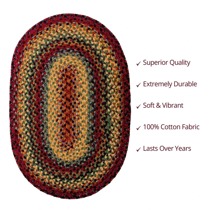 Homespice Decor Cotton Braided Neverland Red 453075 20 in. X 30 in. Oval Rug