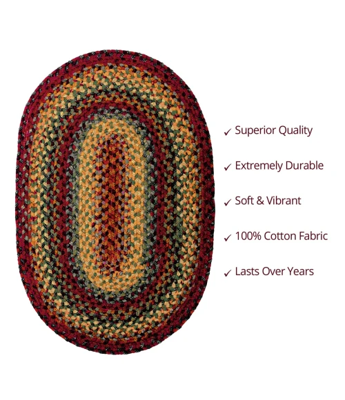 Homespice Decor Cotton Braided Neverland Red 400079 27 in. X 45 in. Oval Rug