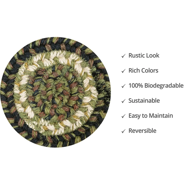 Homespice Decor Jute Braided Accessories Pinecone Green 240011PS 4 in. Set of 6 Round Rug