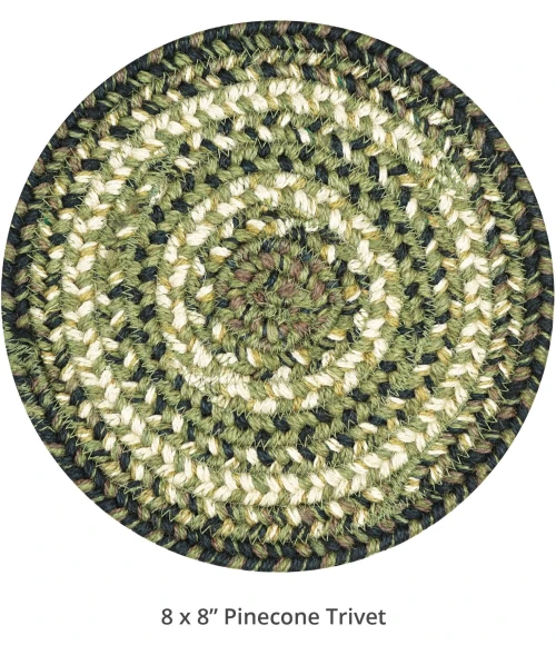 Homespice Decor Jute Braided Accessories Pinecone Green 240027PS 8 in. Set of 3 Round Rug