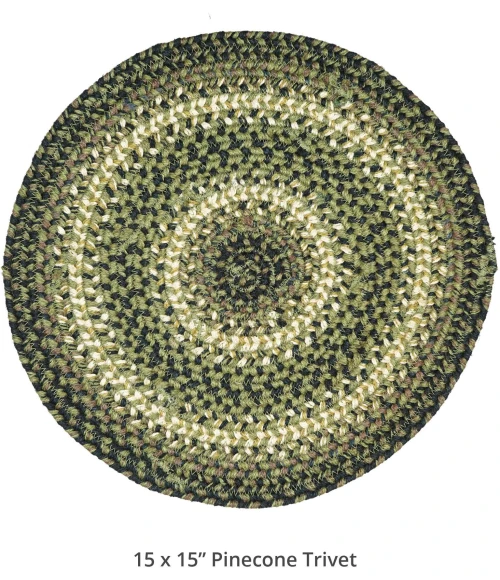 Homespice Decor Jute Braided Accessories Pinecone Green 240043PS 15 in. Set of 2 Round Rug