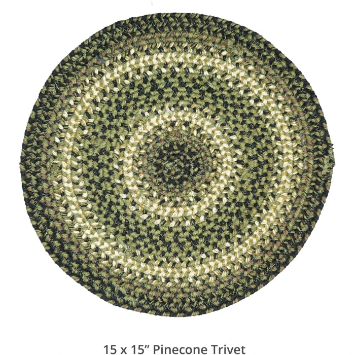 Homespice Decor Jute Braided Accessories Pinecone Green 240173PS 15 in. Set of 6 Round Rug