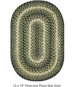 Homespice Decor Jute Braided Accessories Pinecone Green 240059PS 13 in. X 19 in. Set of 4 Oval Rug