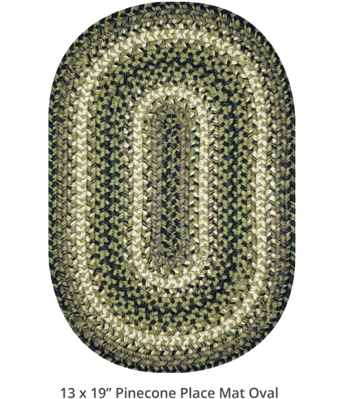 Homespice Decor Jute Braided Accessories Pinecone Green 240059PS 13 in. X 19 in. Set of 4 Oval Rug