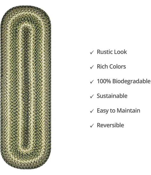 Homespice Decor Jute Braided Accessories Pinecone Green 240103PS 8 in. X 28 in. Set of 2 Oval Rug
