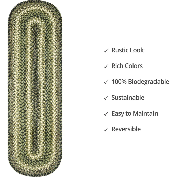 Homespice Decor Jute Braided Accessories Pinecone Green 240103PS 8 in. X 28 in. Set of 2 Oval Rug