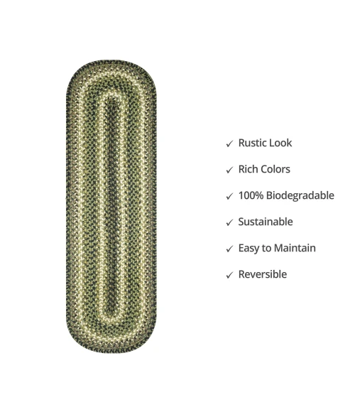 Homespice Decor Jute Braided Accessories Pinecone Green 571748 11 in. X 36 in. Oval Rug