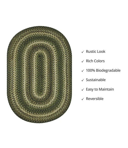 Homespice Decor Jute Braided Pinecone Green 502742 27 in. X 45 in. Oval Rug