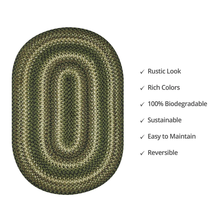 Homespice Decor Jute Braided Pinecone Green 501745 20 in. X 30 in. Oval Rug