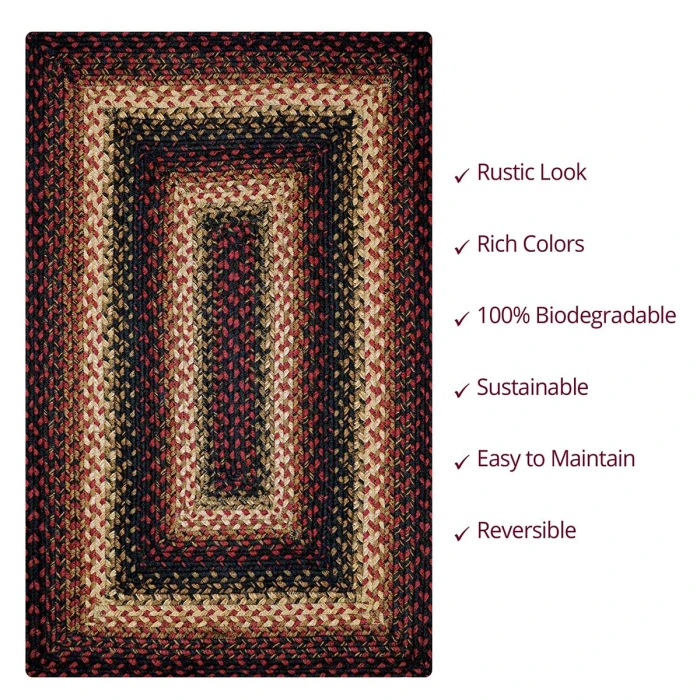 Homespice Decor Jute Braided Prescott Black 511560 20 in. X 30 in. Rect Rug