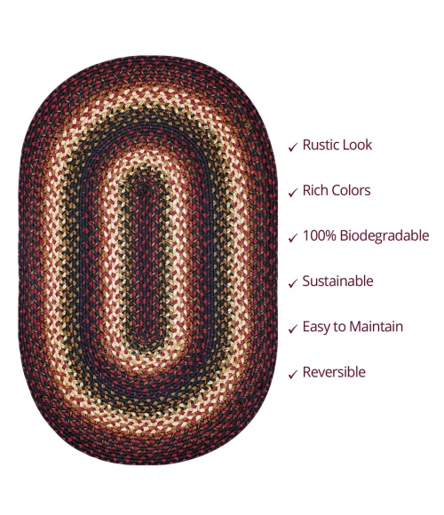 Homespice Decor Jute Braided Prescott Black 506566 8 ft. X 10 ft. Oval Rug