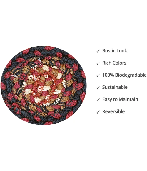 Homespice Decor Jute Braided Accessories Prescott Black 240007PS 4 in. Set of 6 Round Rug