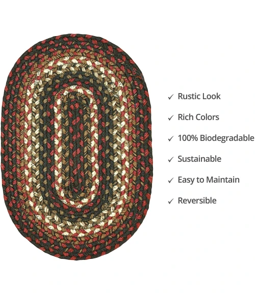 Homespice Decor Jute Braided Accessories Prescott Black 240055PS 13 in. X 19 in. Set of 4 Oval Rug