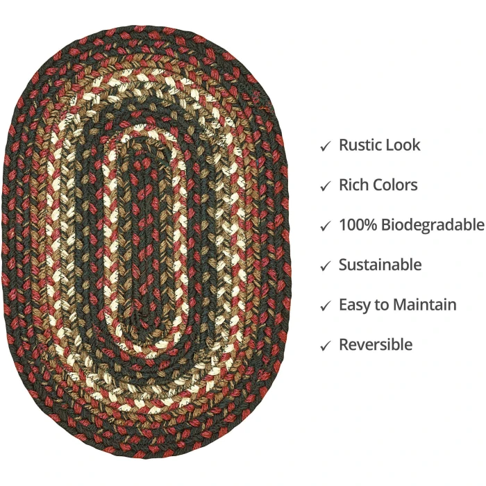Homespice Decor Jute Braided Accessories Prescott Black 240055PS 13 in. X 19 in. Set of 4 Oval Rug